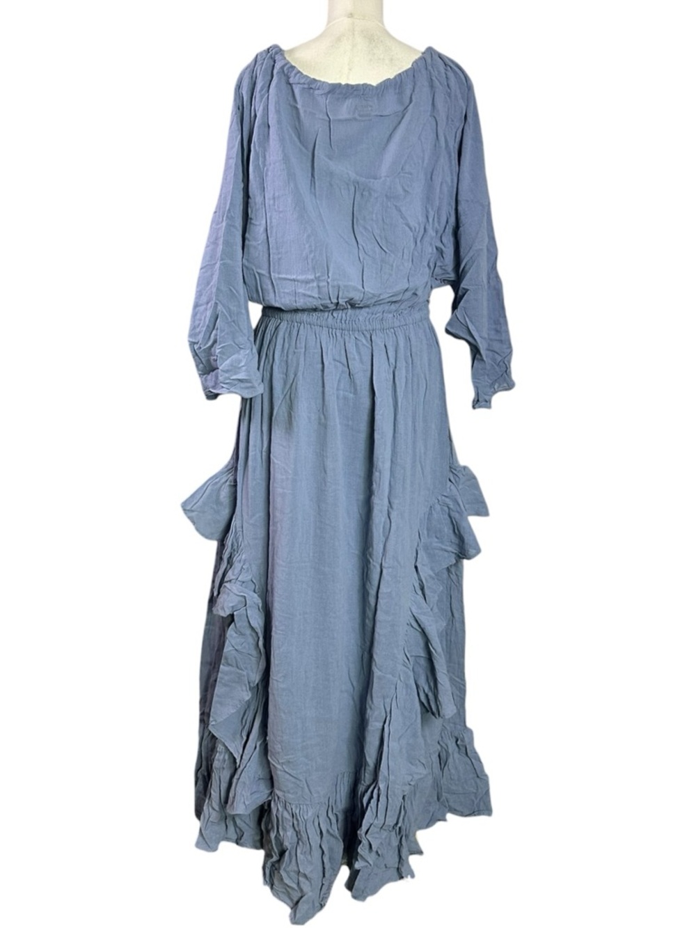 Free People Bohemian Witchy Ethereal Billowy Maxi Dress Blue Suede Size XL NWT - Picture 8 of 13